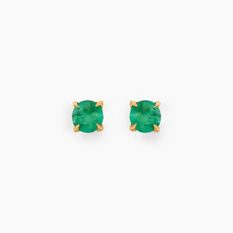 Boucles D'oreilles Puces Jardin Serti Griffe Or Jaune Emeraude - Puces Femme | Marc Orian