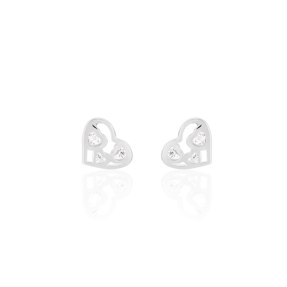 Boucles D'oreilles Puces Huan C&oelig;ur Or Blanc Oxyde De Zirconium - Puces Femme | Marc Orian