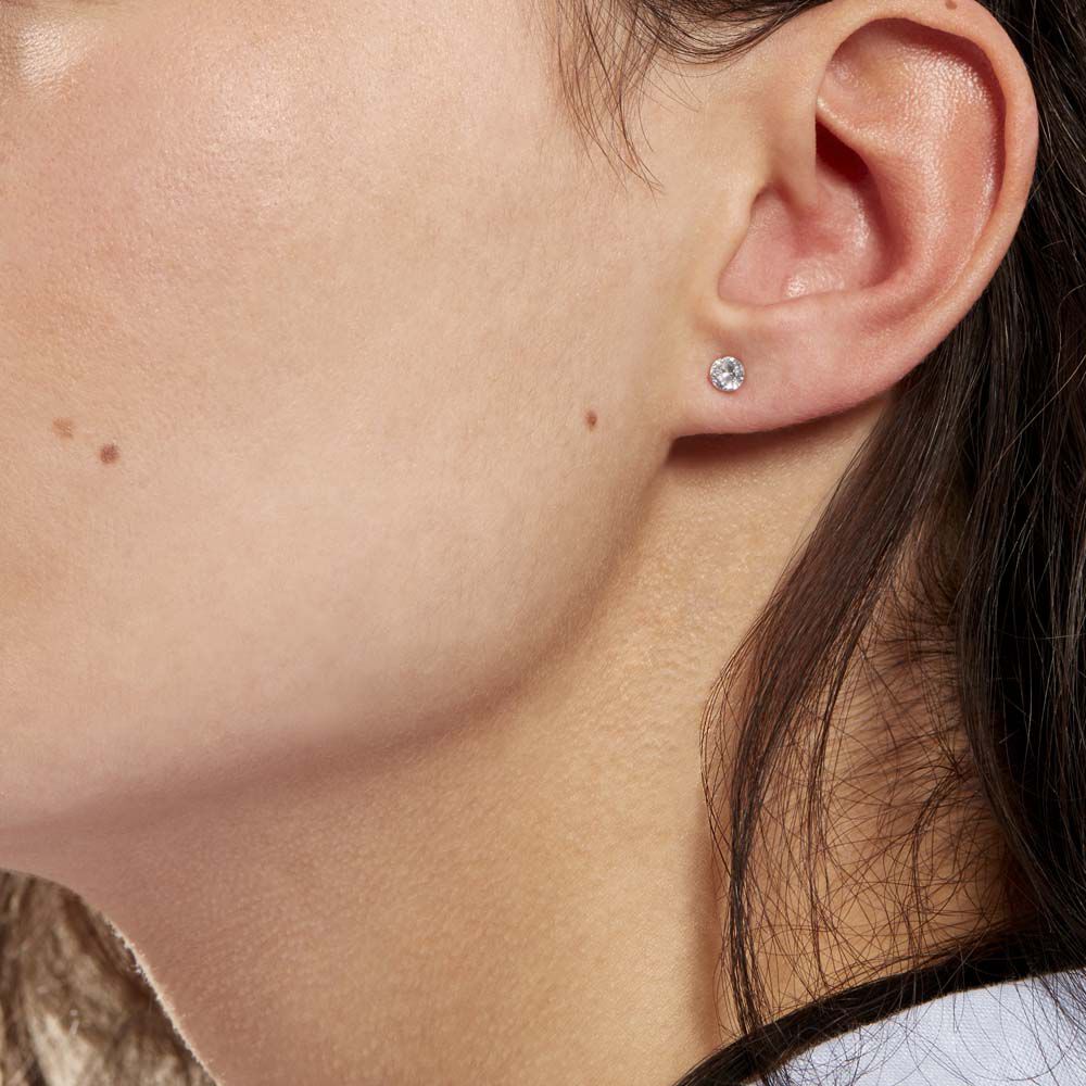 Boucles D'oreilles Puces Eddie Or Blanc Oxyde De Zirconium - Puces Femme | Marc Orian