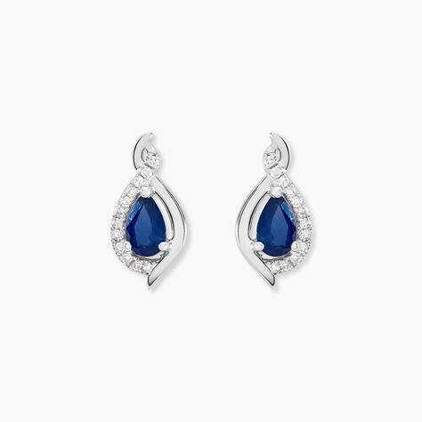 Boucles D'oreilles Puces Angelika Or Blanc Saphir Et Diamant - Puces Femme | Marc Orian
