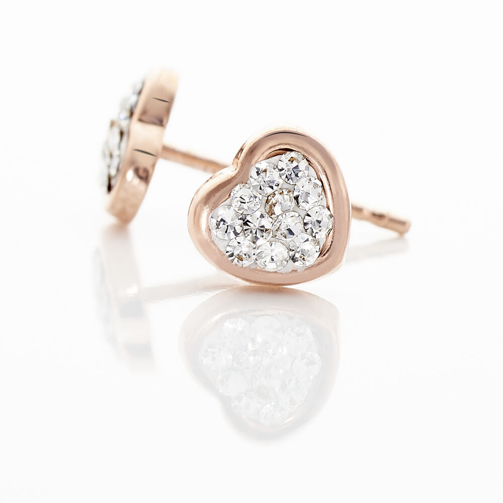 Boucles D'oreilles Puces Daria Cœur 0 Or Rose Strass - Puces Femme | Marc Orian