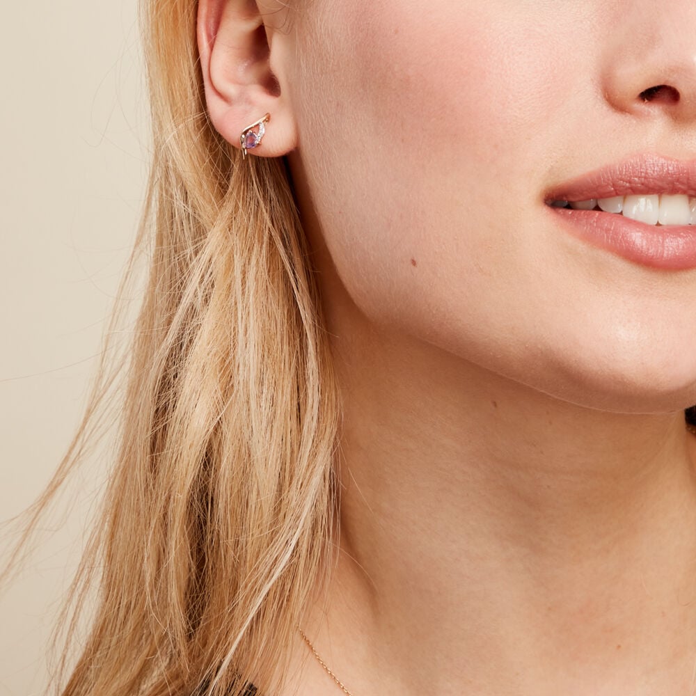 Boucles D'oreilles Puces Silucia Or Jaune Améthyste Oxyde De Zirconium - Puces Femme | Marc Orian