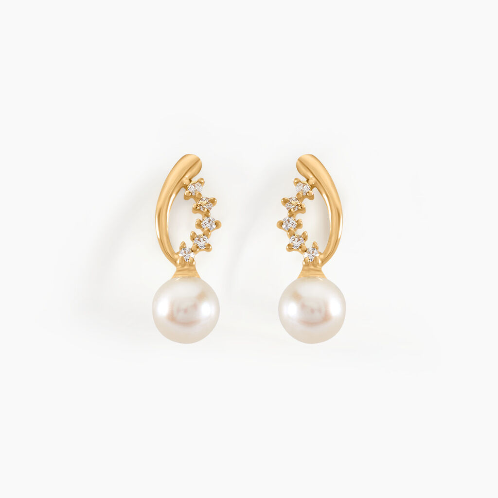 Boucles D'oreilles Puces Dominga Or Jaune Perle De Culture Et Oxyde - Puces Femme | Marc Orian