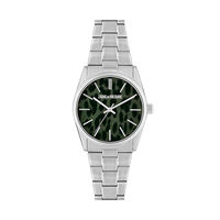 cadran argenté fond noir bracelet acier argenté