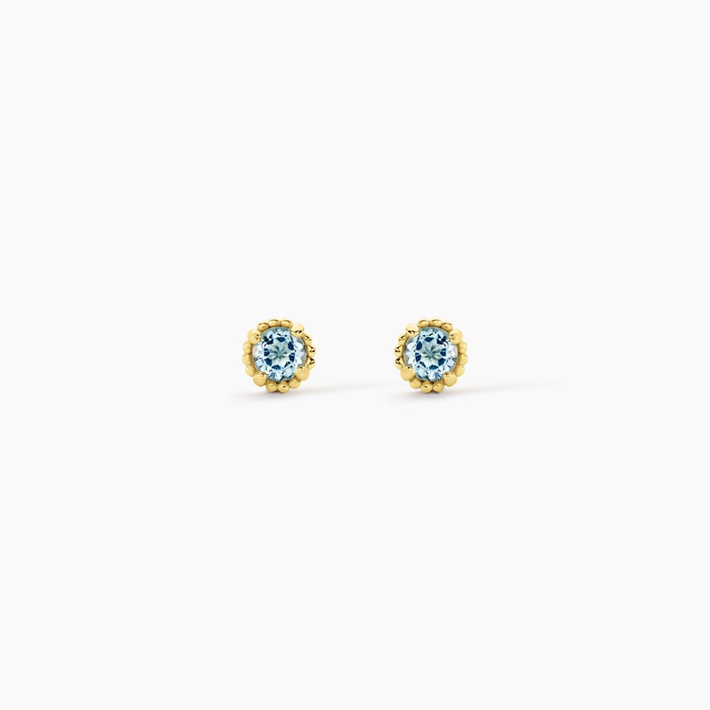 Boucles D'Oreilles Puces Argent Jaune 925/1000 Cercle Topaze Bleu Sky - Puces Femme | Marc Orian