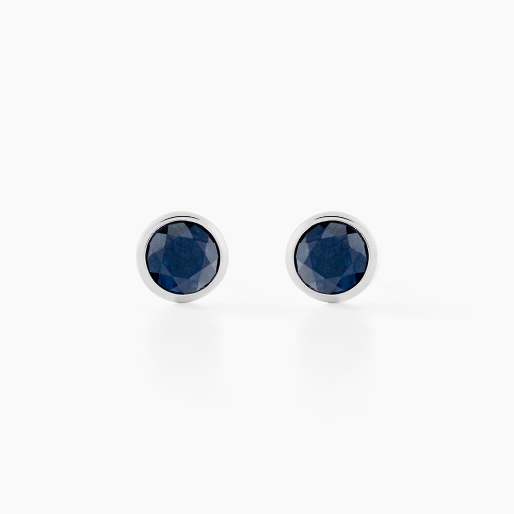 Boucles D'oreilles Puces Edy Serti Clos Or Blanc Saphir - Puces Femme | Marc Orian