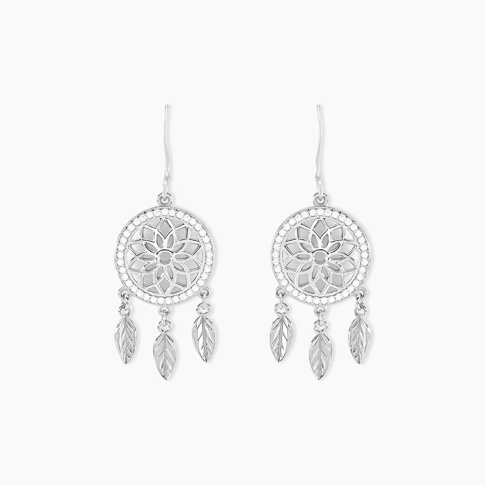 Boucles D'oreilles Pendantes Nemetona Argent Blanc Oxyde - Pendantes Femme | Marc Orian