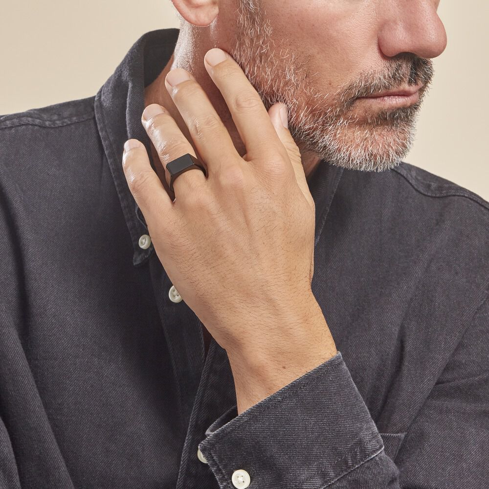 Chevalière Acier Noir Luciano - Bijoux fantaisie Homme | Marc Orian