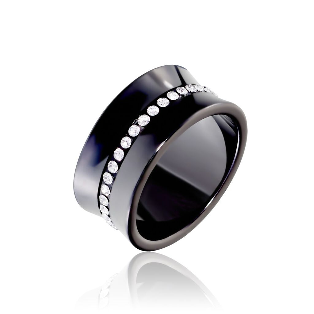 Bague Ceramik Design Argent Blanc Céramique Et Strass - Bijoux fantaisie Femme | Marc Orian