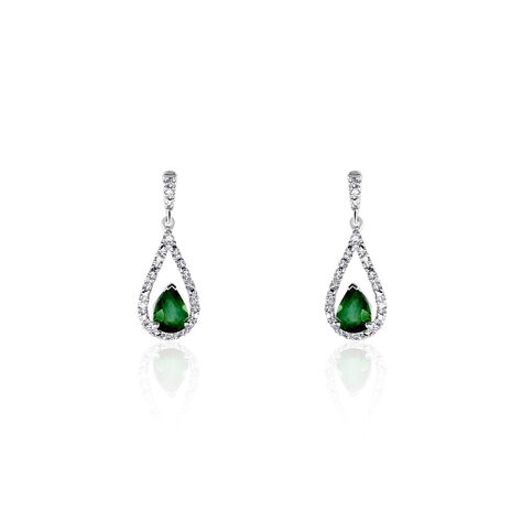 Boucles D'oreilles Pendantes Katiouchka Or Blanc Emeraude Diamants - Pendantes Femme | Marc Orian