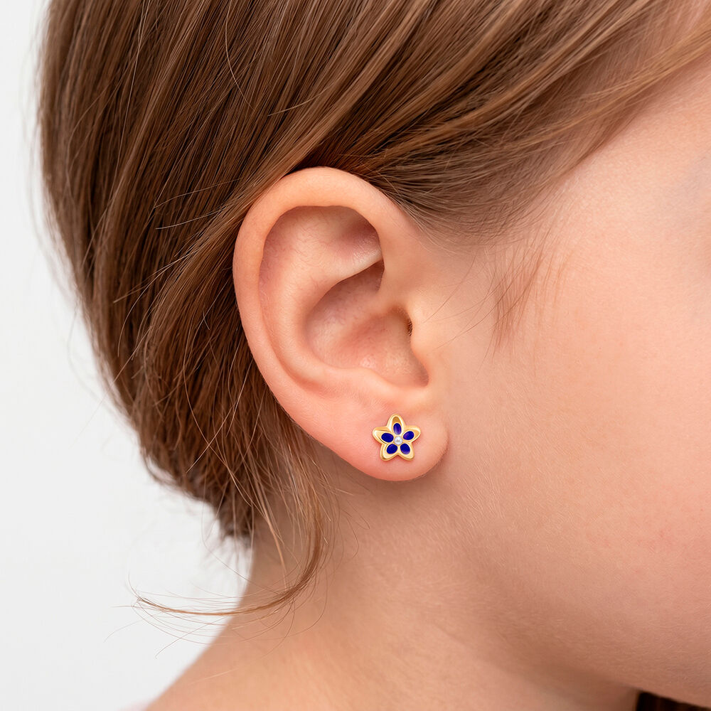 Boucles D'oreilles Puces Fleur Email Or Jaune - Puces Enfant | Marc Orian