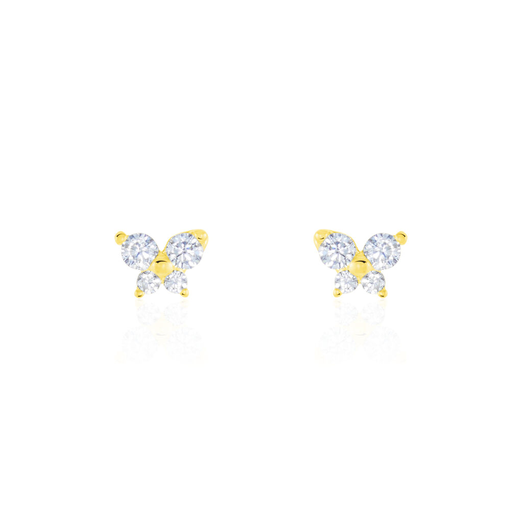 Boucles D'oreilles Puces Eleanor Fleur Or Jaune Oxyde De Zirconium - Puces Famille | Marc Orian