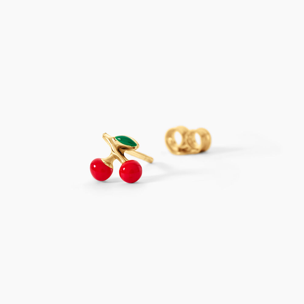 Boucles D'Oreilles Puces Cherry Cerise Argent Dor&eacute; A L'Or 750/1000 - Puces Enfant | Marc Orian
