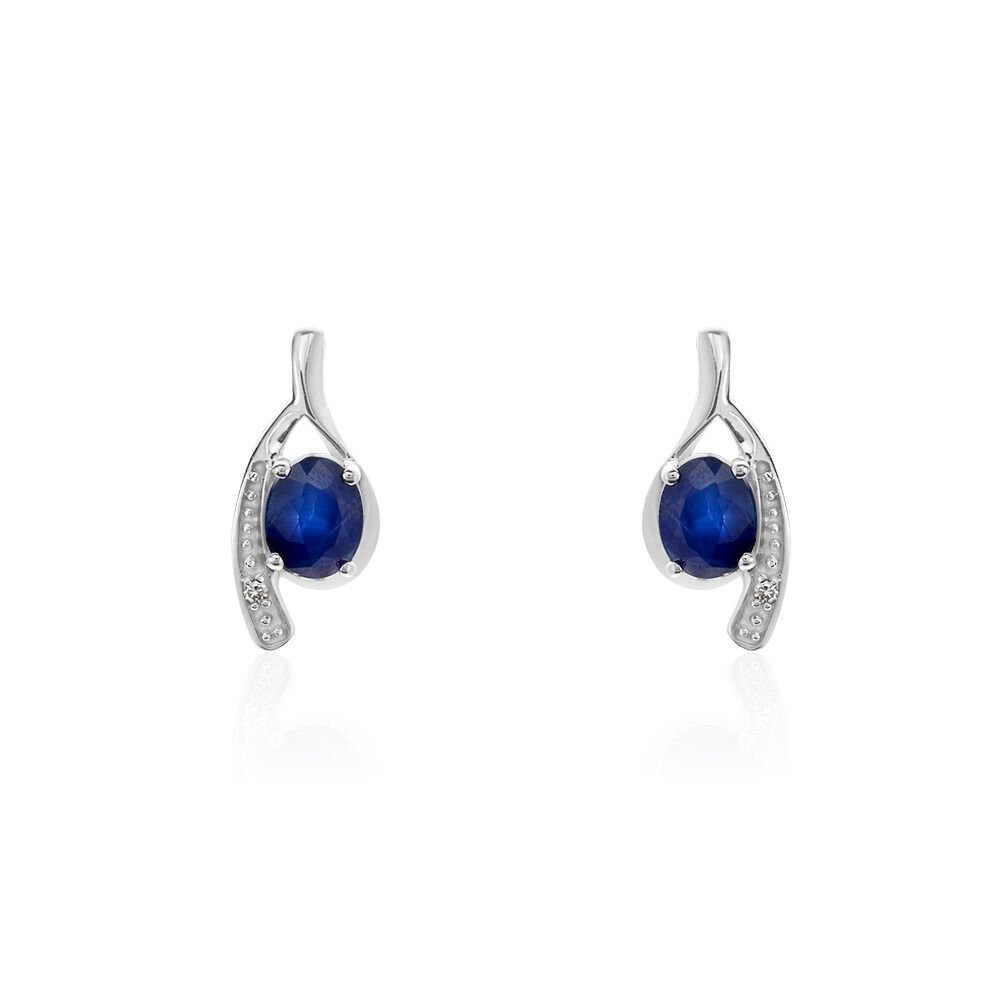 Bijoux D'oreilles Emotion Or Blanc Saphir Diamant - Puces Femme | Marc Orian