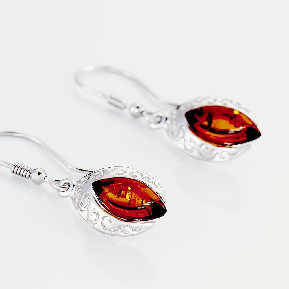 Boucles D'oreilles Argent Blanc Enya Ambre - Pendantes Femme | Marc Orian