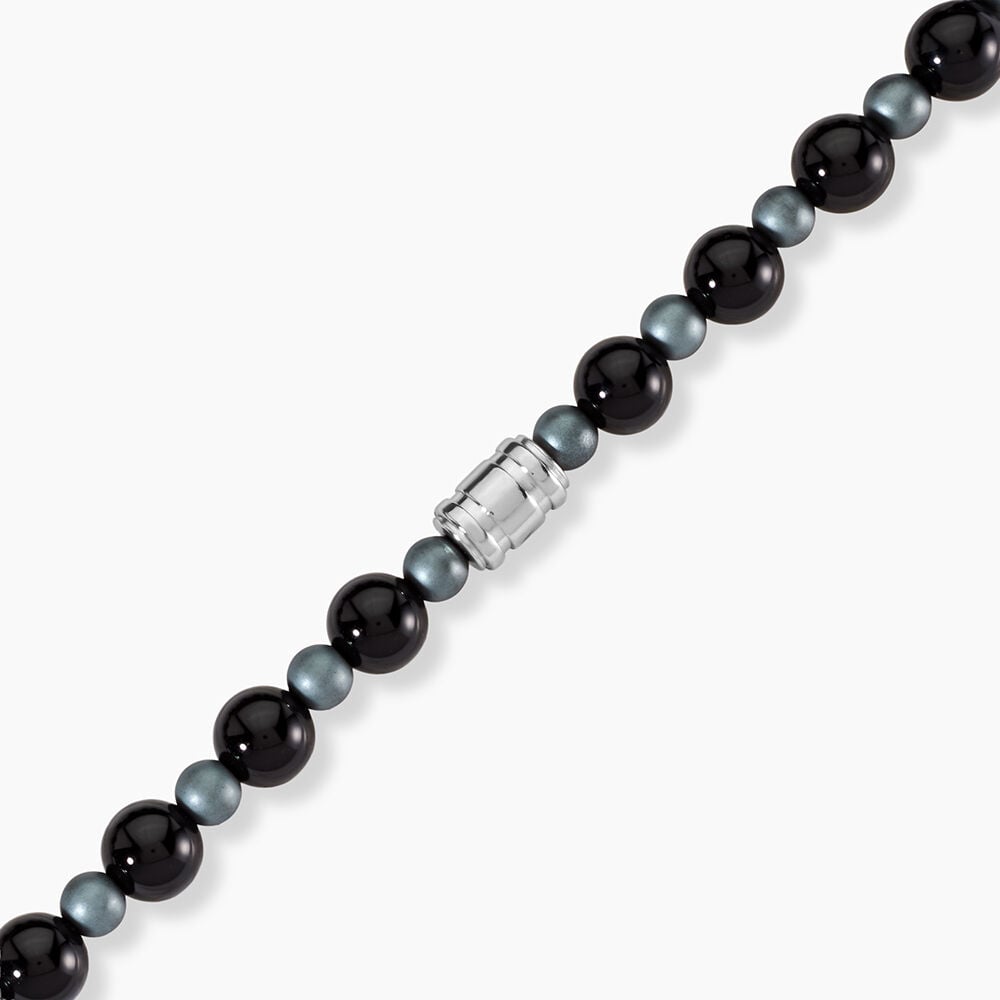 Bracelet Younes Acier Argent&eacute; Agate H&eacute;matite - Bracelets cordons Homme | Marc Orian