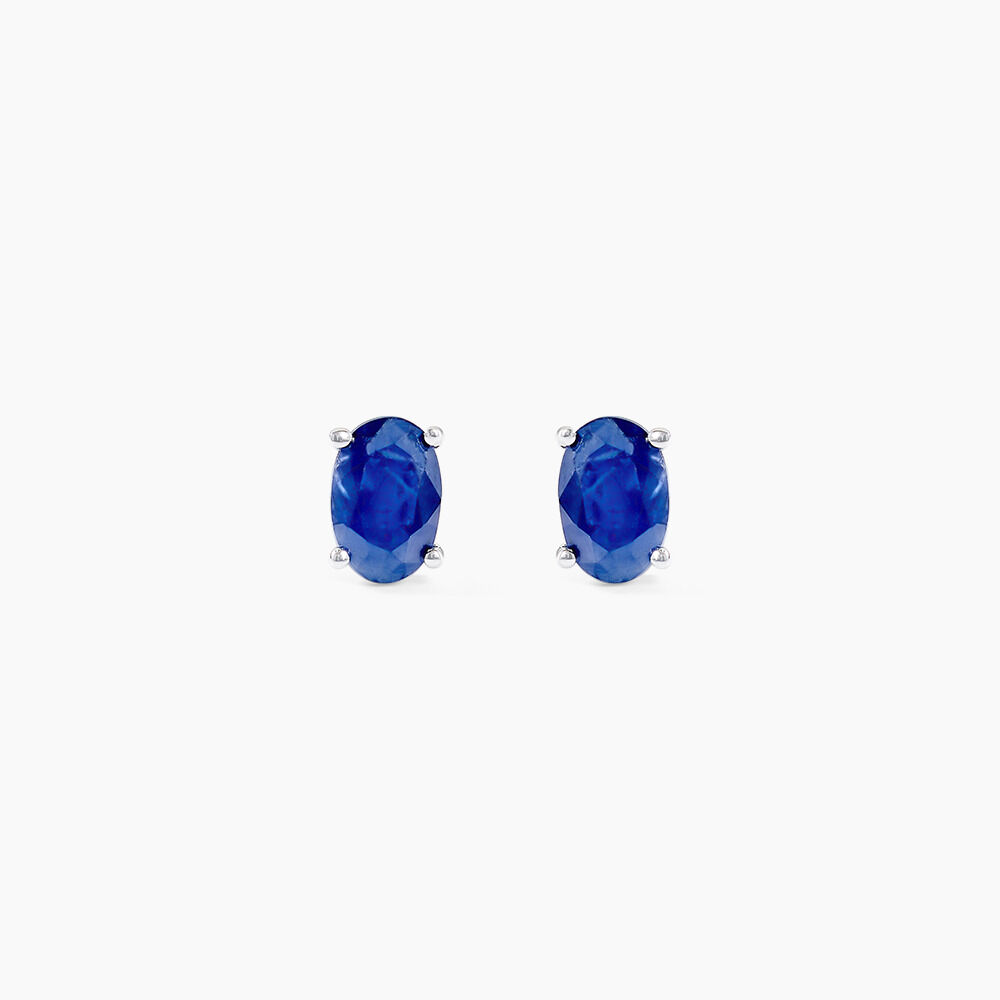Boucles D'oreilles Puces Ovale Or Blanc Saphir - Puces Femme | Marc Orian