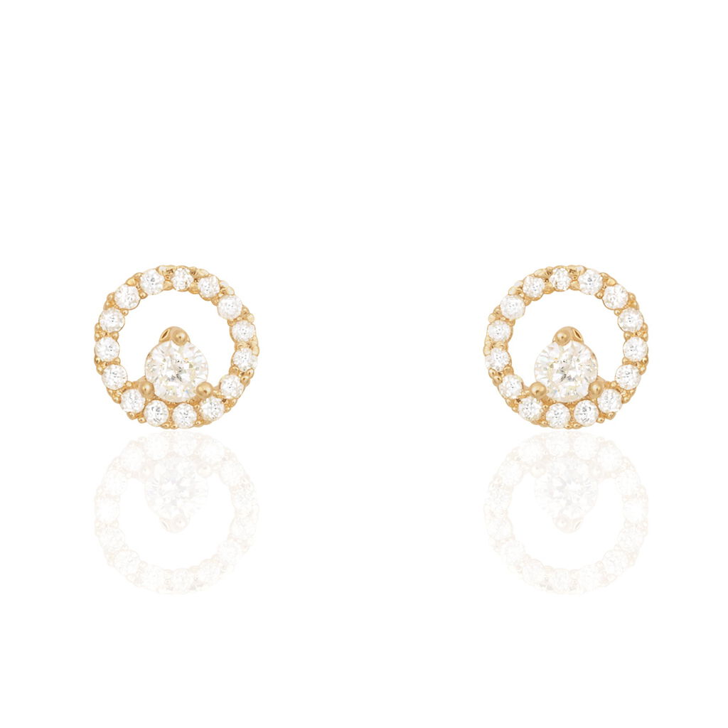 Boucles d'oreilles en or jaune et oxydes de zirconium, motif petite fille