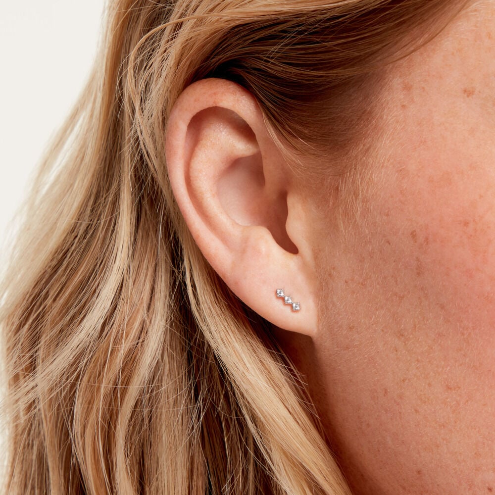 Boucles D'Oreilles Puces Sabia Argent Blanc Oxyde De Zirconium - Puces Femme | Marc Orian