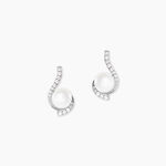Boucles D'oreilles Puces Cassiopea Or Blanc Oxyde Et Perle De Culture - Puces Femme | Marc Orian