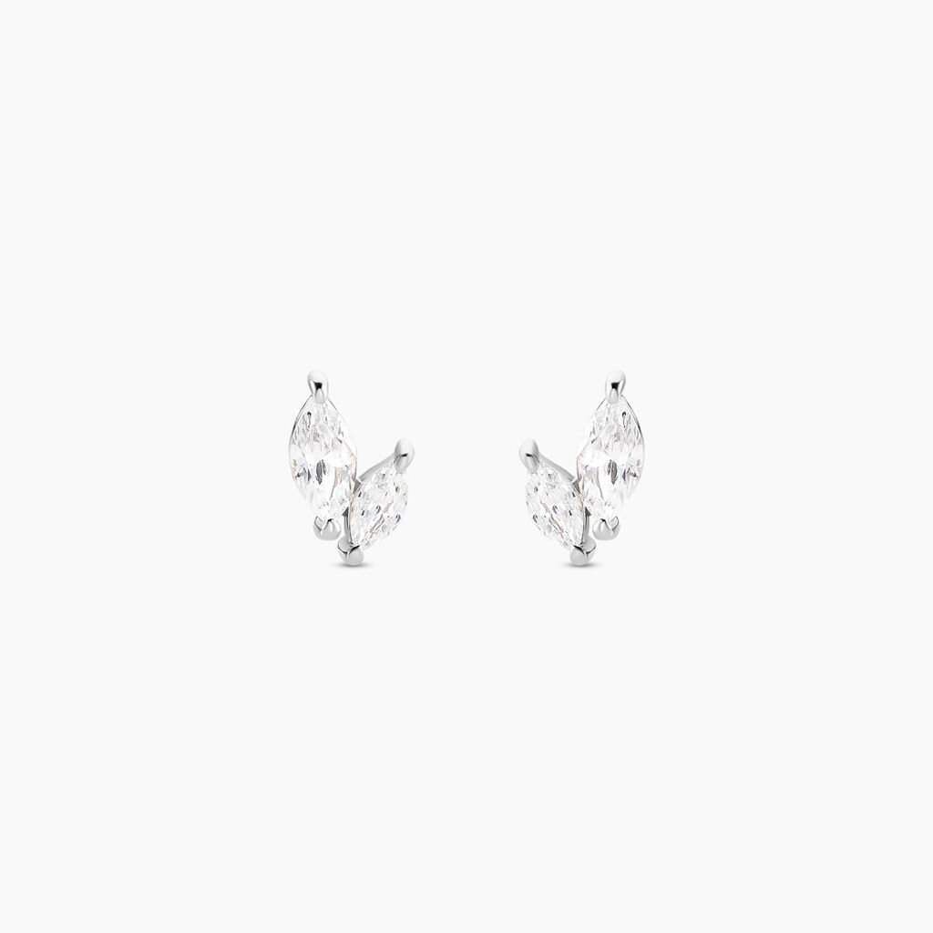 Boucles D'oreilles Puces Navette Argent Blanc Oxyde De Zirconium - Puces Femme | Marc Orian