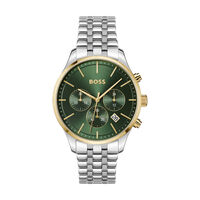 cadran argenté fond vert bracelet acier argenté