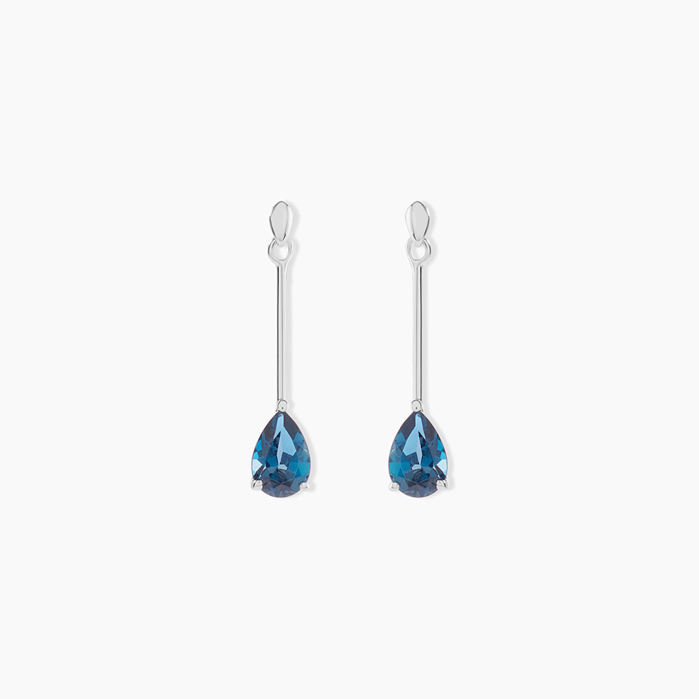 Boucles D'oreilles Pendantes Goutte Or Blanc Topaze Bleu London - Pendantes Femme | Marc Orian