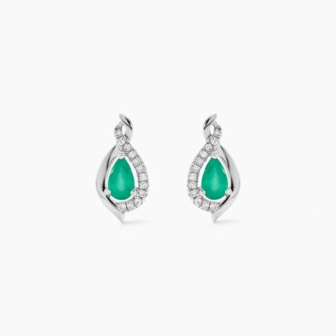 Boucles D'oreilles Puces Angelika Or Blanc Emeraude Et Diamant - Puces Femme | Marc Orian