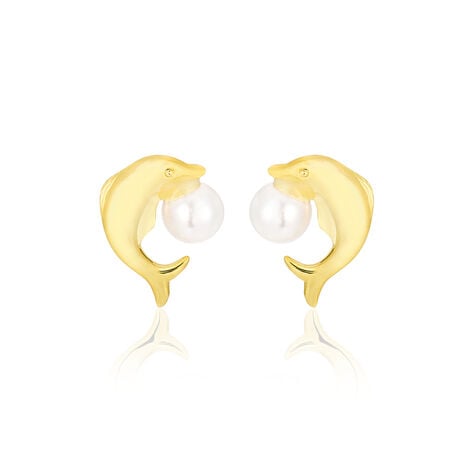Boucles D'oreilles Puces Eleanor Dauphin Or Jaune Perle De Culture - Puces Femme | Marc Orian