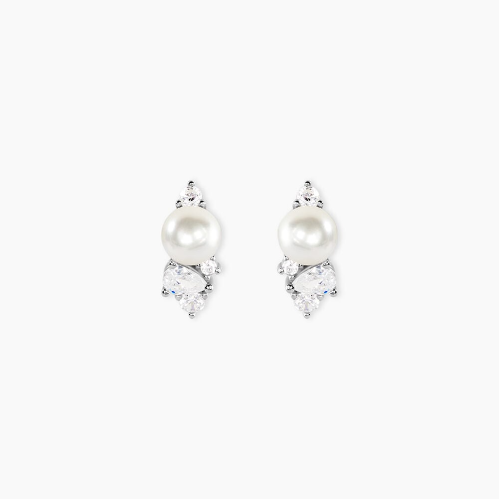 Boucles D'Oreilles Puces Elea Argent Blanc Perle De Culture Oxyde De Zirconium - Puces Femme | Marc Orian
