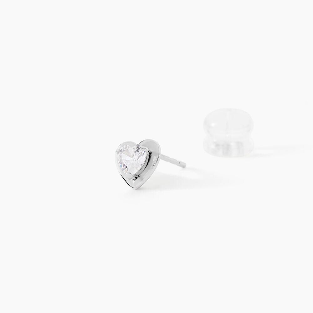 Boucles D'oreilles Puces Dot Coeur Plein Or Blanc Oxyde De Zirconium - Puces Famille | Marc Orian