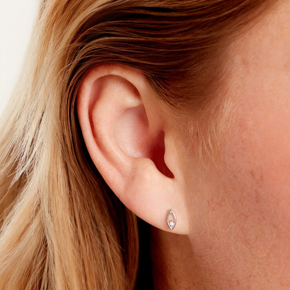 Boucles D'Oreilles Puces Kerima Argent Blanc Oxyde De Zirconium - Puces Femme | Marc Orian