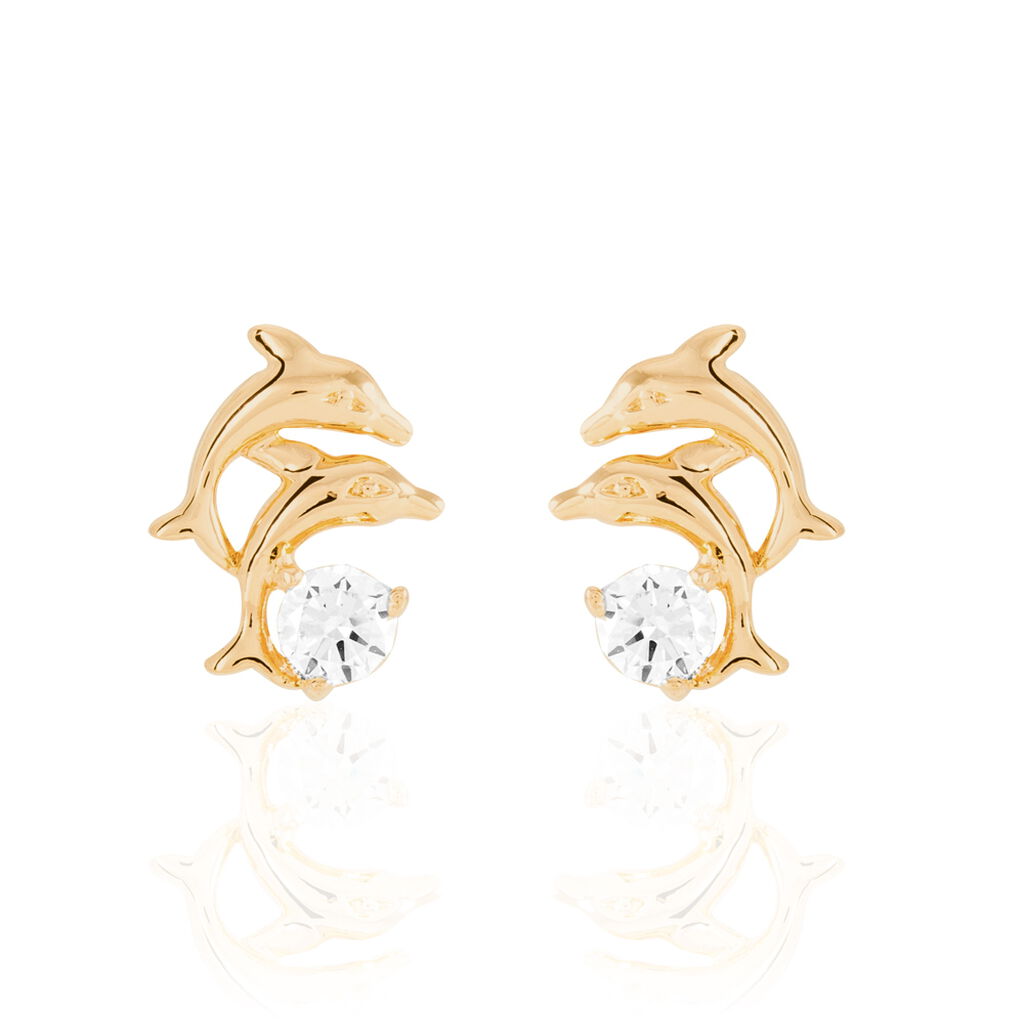 Boucles D'oreilles Puces Hortensia Plaque Or Jaune Oxyde De Zirconium - Puces Femme | Marc Orian
