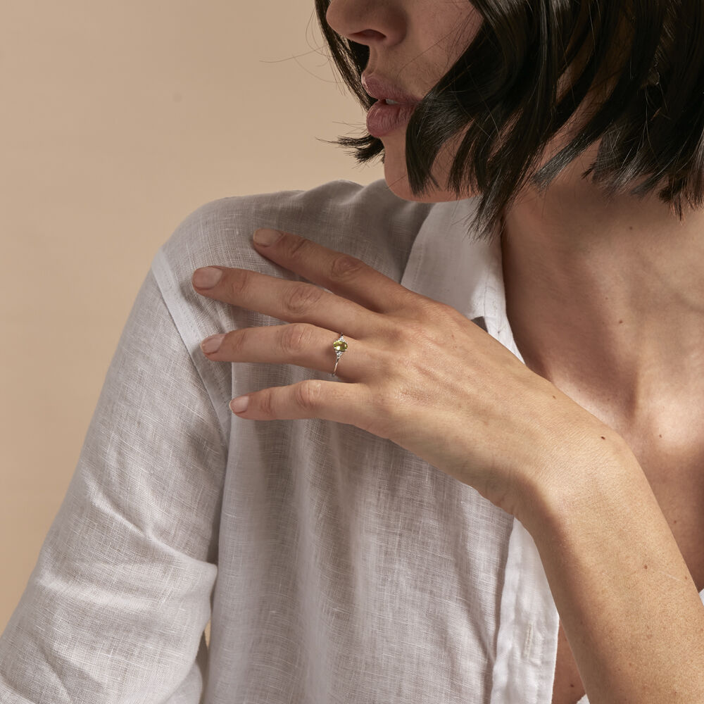 Bague Diapre Or Blanc Péridot Oxyde De Zirconium - Bagues avec pierre Femme | Marc Orian
