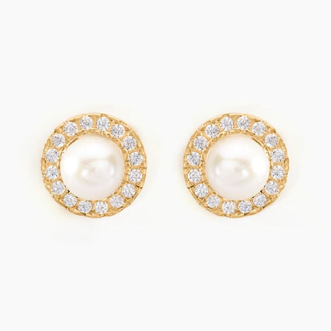 Boucles D'oreilles Puces Grizel Or Jaune Perle De Culture Et Oxyde - Puces Femme | Marc Orian