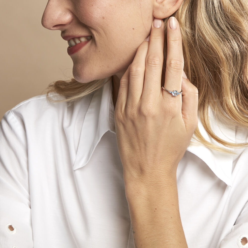Solitaire Accompagne Argent Rainbow Oxyde De Zirconium Bleu T48 - Bagues de promesse Femme | Marc Orian