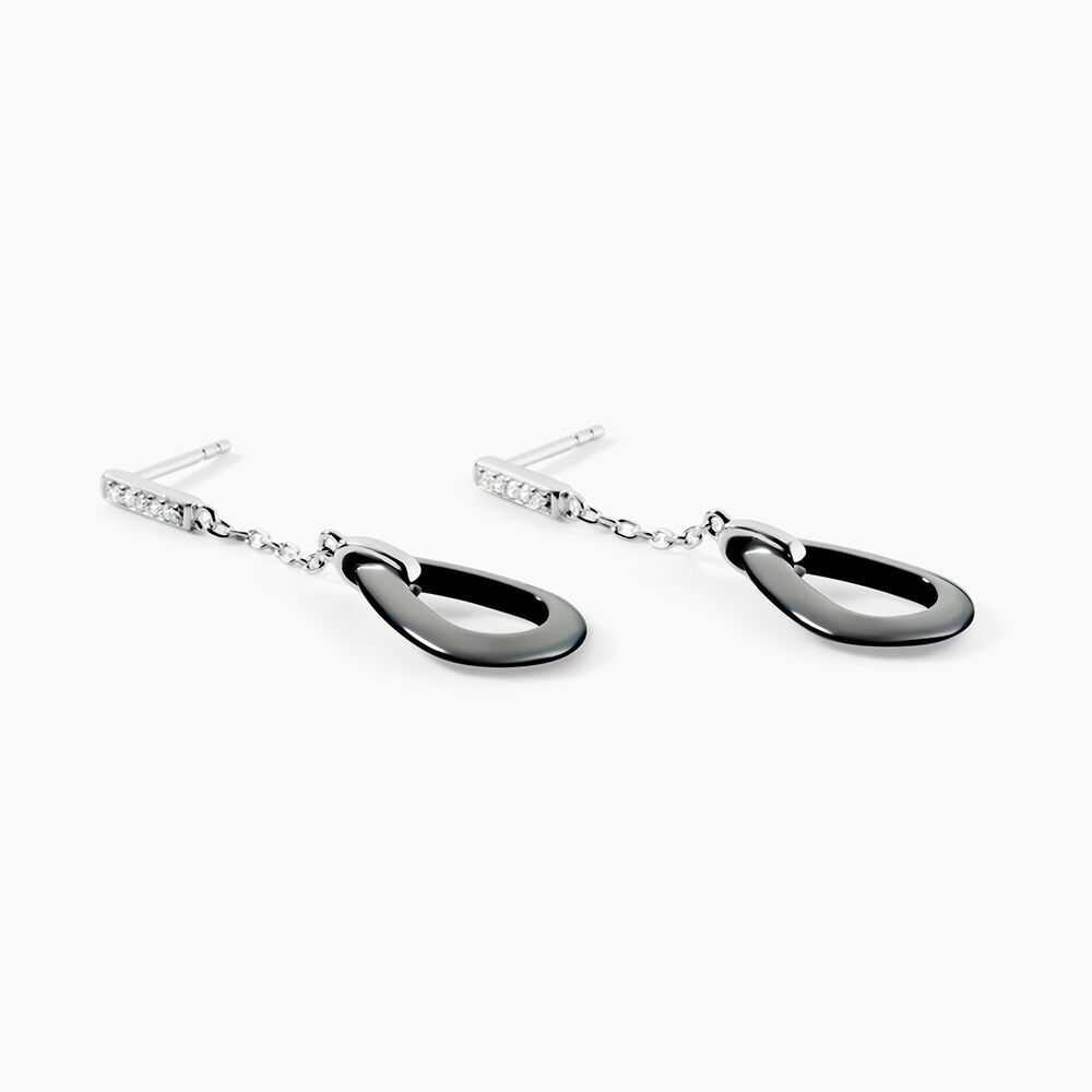 Boucles D'oreilles Pendantes Amaris Argent Blanc C&eacute;ramique Et Oxyde - Pendantes Femme | Marc Orian