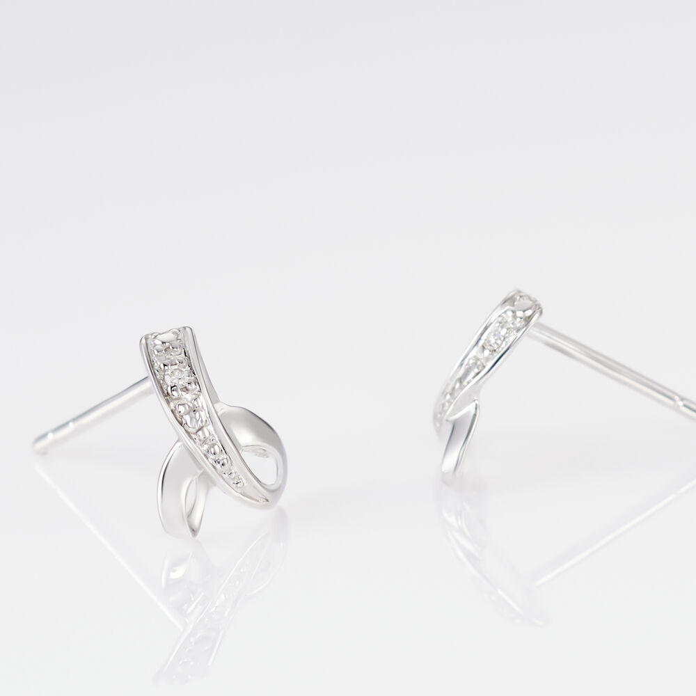 Boucles D'oreilles Puces Volute Or Blanc Diamant - Puces Femme | Marc Orian