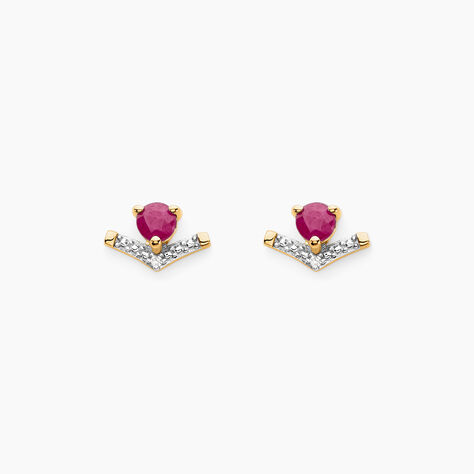 Boucles D'oreilles Puces Sabella Or Jaune Rubis Diamant - Puces Femme | Marc Orian