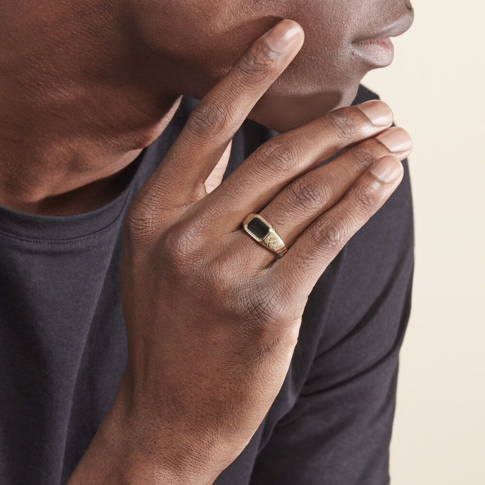 Chevalière Plaqué Or Jaune Steven Email Noir - Chevalières Homme | Marc Orian