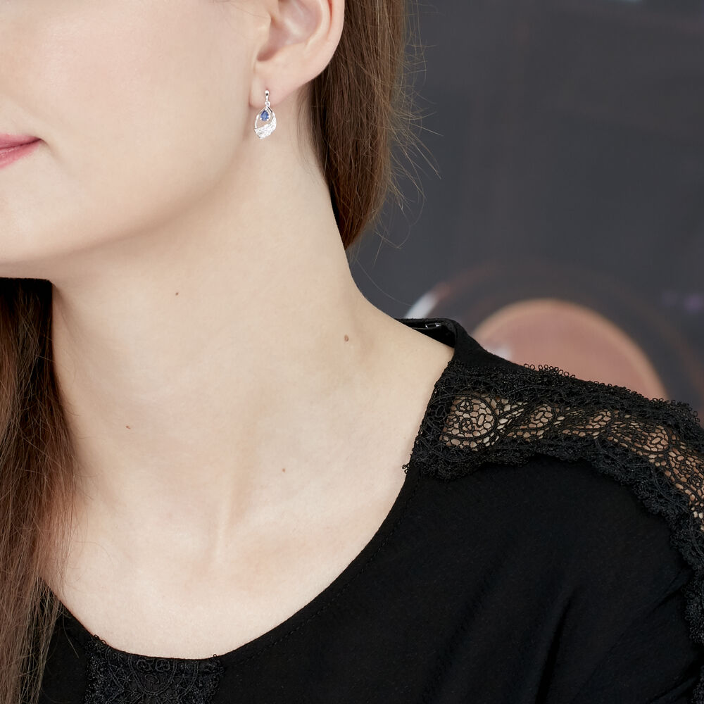 Boucles D'oreilles Puces Odila Or Blanc Saphir Et Diamant - Pendantes Femme | Marc Orian