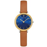 cadran argenté fond bleu bracelet cuir brun