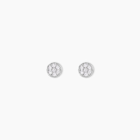 Boucles D'oreilles Puces Dorie Pastille Serti Clos Or Blanc Oxyde - Puces Femme | Marc Orian