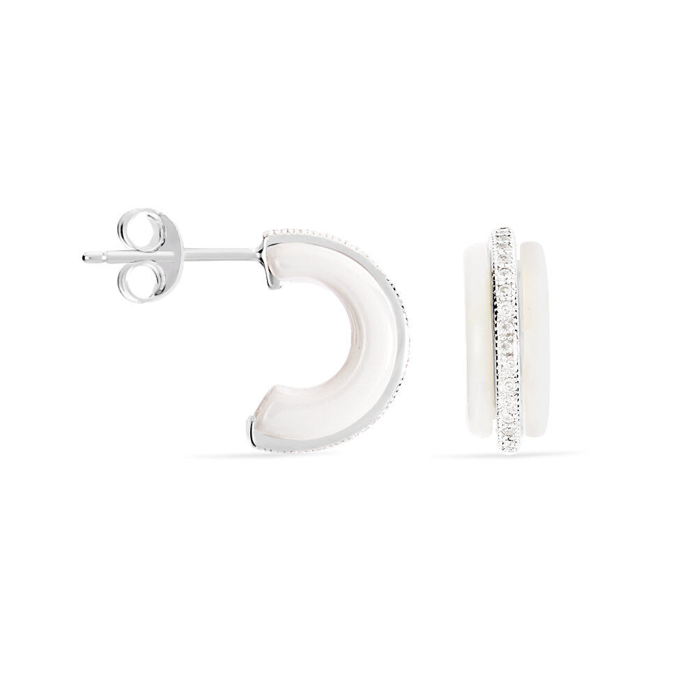 Créoles Noci Argent Blanc Céramique Et Oxyde De Zirconium - Créoles Femme | Marc Orian