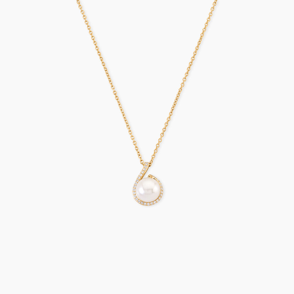 Collier Lucinda Argent Dor&eacute; A L'Or 750/1000 Perle De Culture Oxyde De Zirconium - Colliers avec pierres Femme | Marc Orian