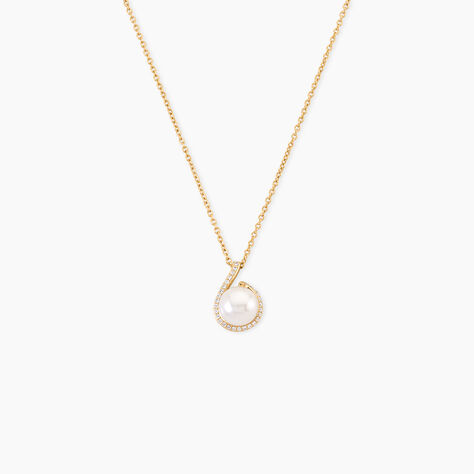 Collier Lucinda Argent Dor&eacute; A L'Or 750/1000 Perle De Culture Oxyde De Zirconium - Colliers avec pierres Femme | Marc Orian