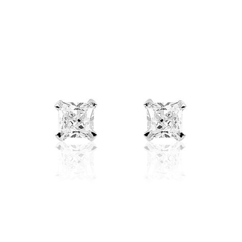 Boucles D'oreilles Puces Carre Argent Blanc Oxyde De Zirconium - Clous d'oreilles Femme | Marc Orian