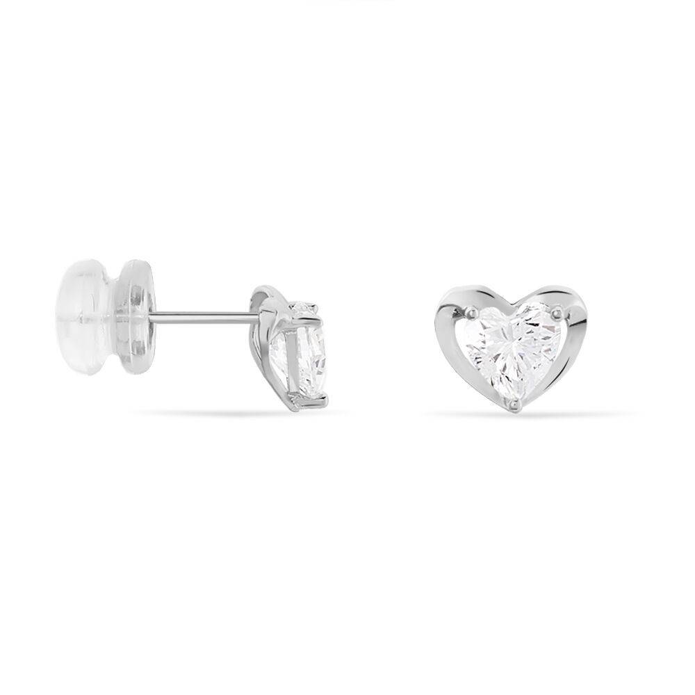 Boucles D'oreilles Puces Daria Coeur Plein Or Blanc Oxyde De Zirconium - Puces Femme | Marc Orian