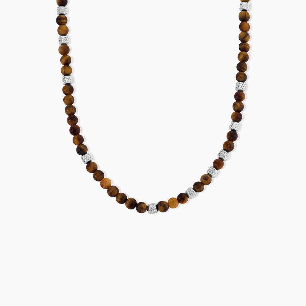 Collier Naturel Acier Argent&eacute; Oeil De Tigre - Colliers avec pierres Homme | Marc Orian