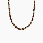 Collier Naturel Acier Argent&eacute; Oeil De Tigre - Colliers avec pierres Homme | Marc Orian
